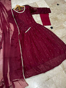 3 Pcs Women's Stitched Chiffon Patch Work Maxi Suit