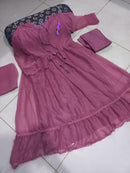 Elegant Pink Chiffon Maxi Suit Set - 3 Pcs Included