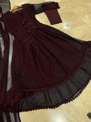 3 Pcs Women's Stitched Chiffon Embroidered Maxi Suit (Limited)