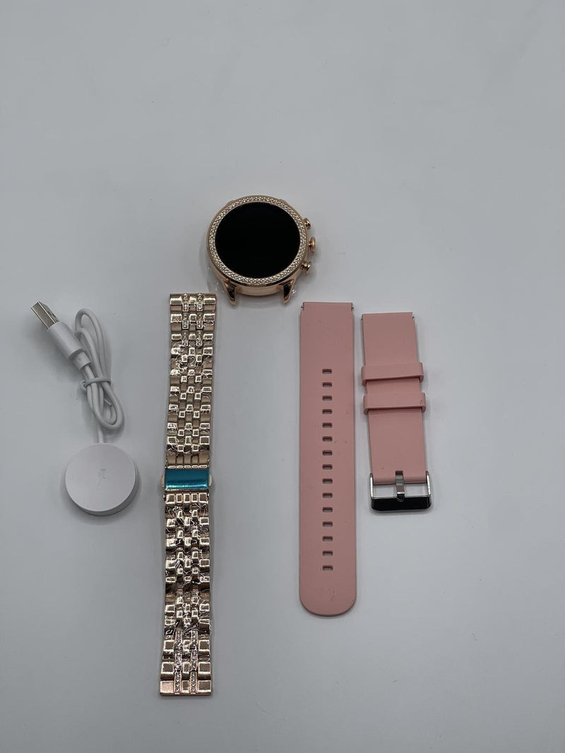 Gen 9 All-in-One Women's Smartwatch / Pink Silicone & Diamond Gold Straps