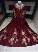 Embroidered Maroon Maxi Dress - Women's Stitched - 1 Pc