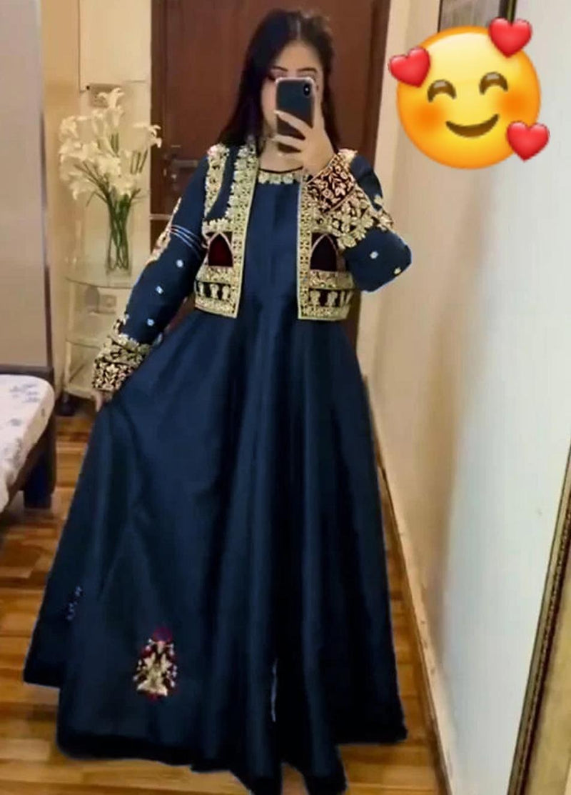 2 Pcs Women's Stitched Silk Embroidered Maxi and Jacket